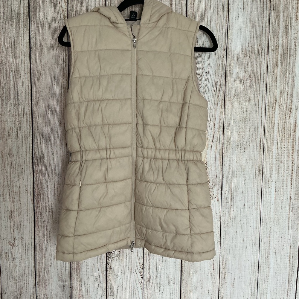 Women's Tan Quilted Hooded Vest